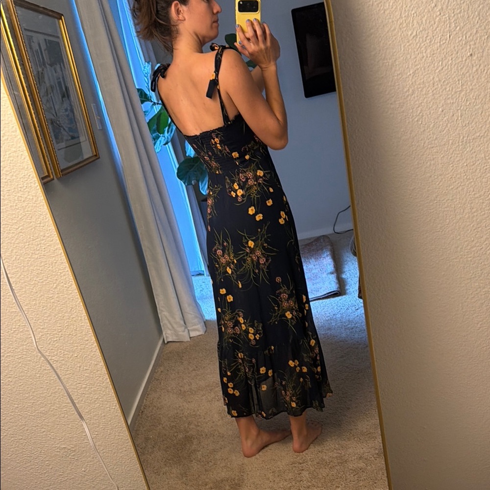 Reformation Black Floral Maxi Dress with Yellow Accents - Picture 2 of 5